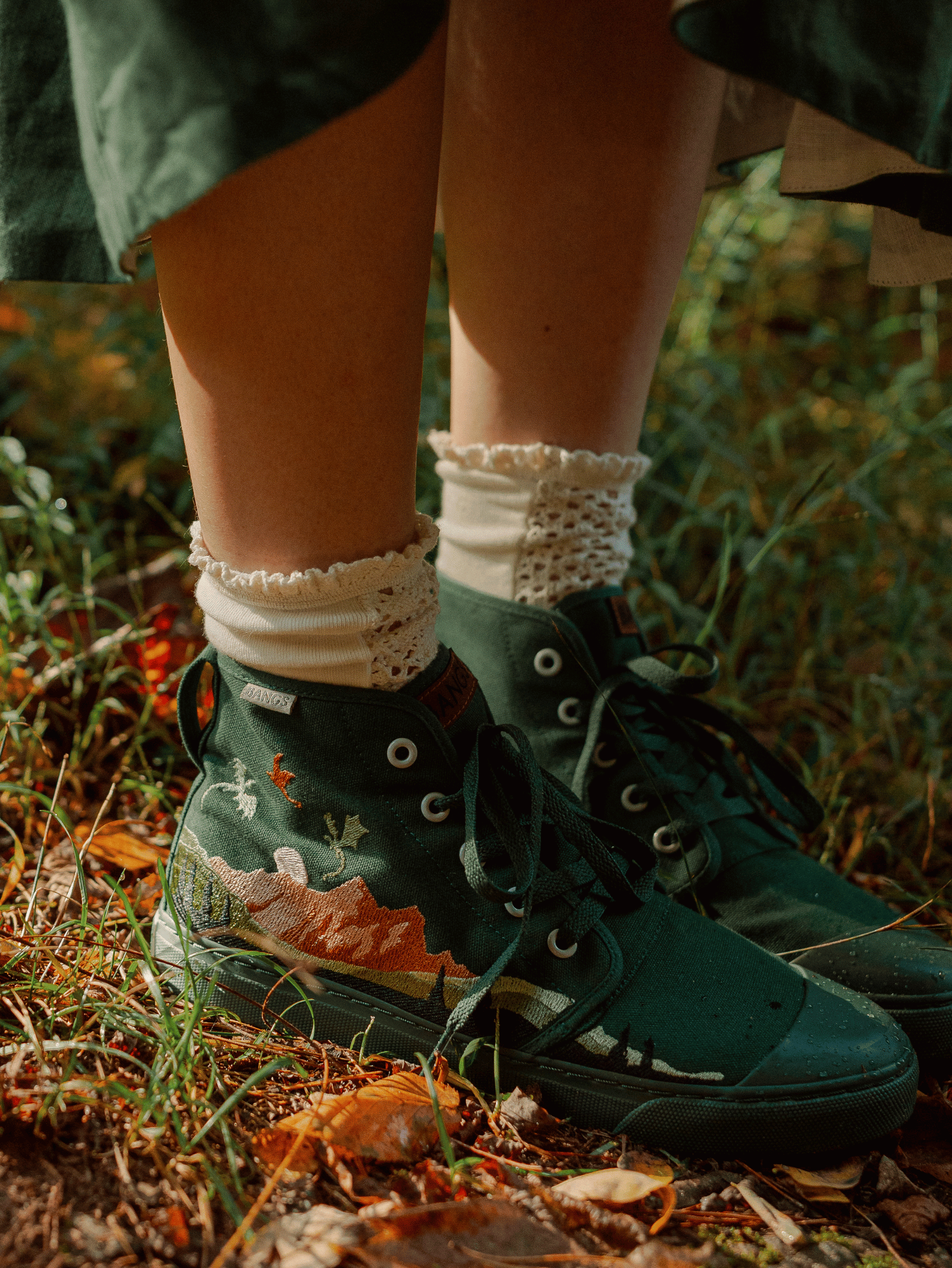 Emerald Mountain High Top Sneakers | BANGS Shoes | Embroidered Canvas