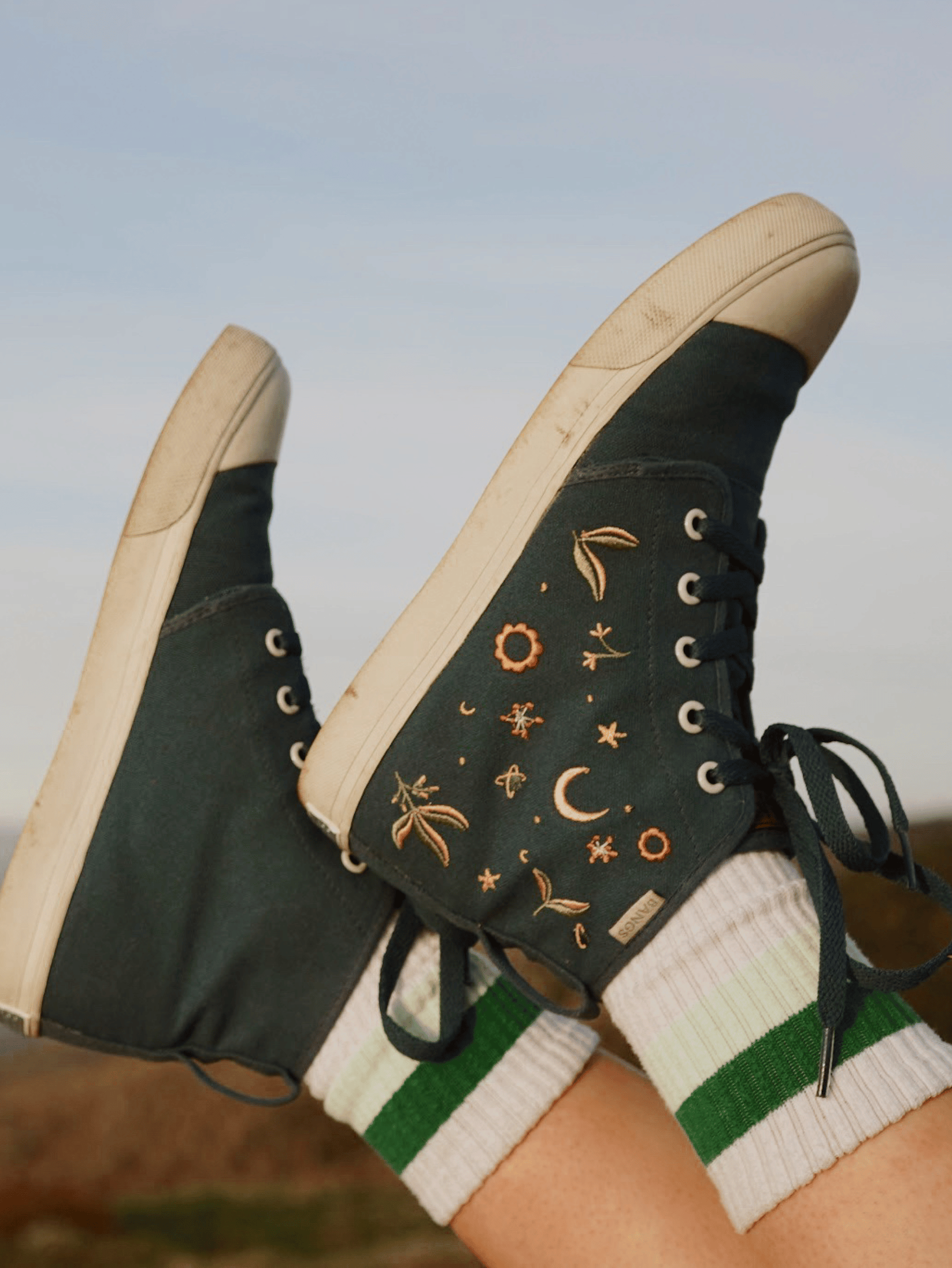 Moonlit Meadow High Top Sneakers | BANGS Shoes | Embroidered Canvas