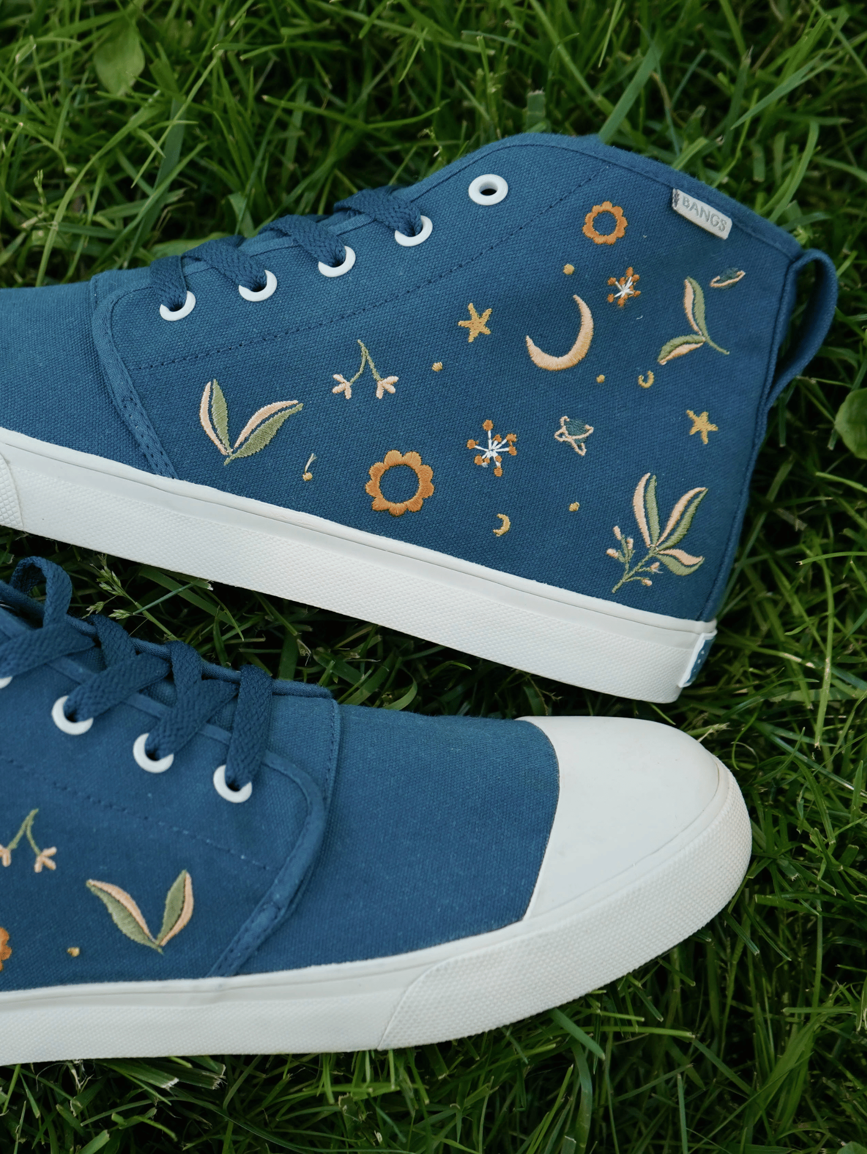 Moonlit Meadow High Top Sneakers | BANGS Shoes | Embroidered Canvas