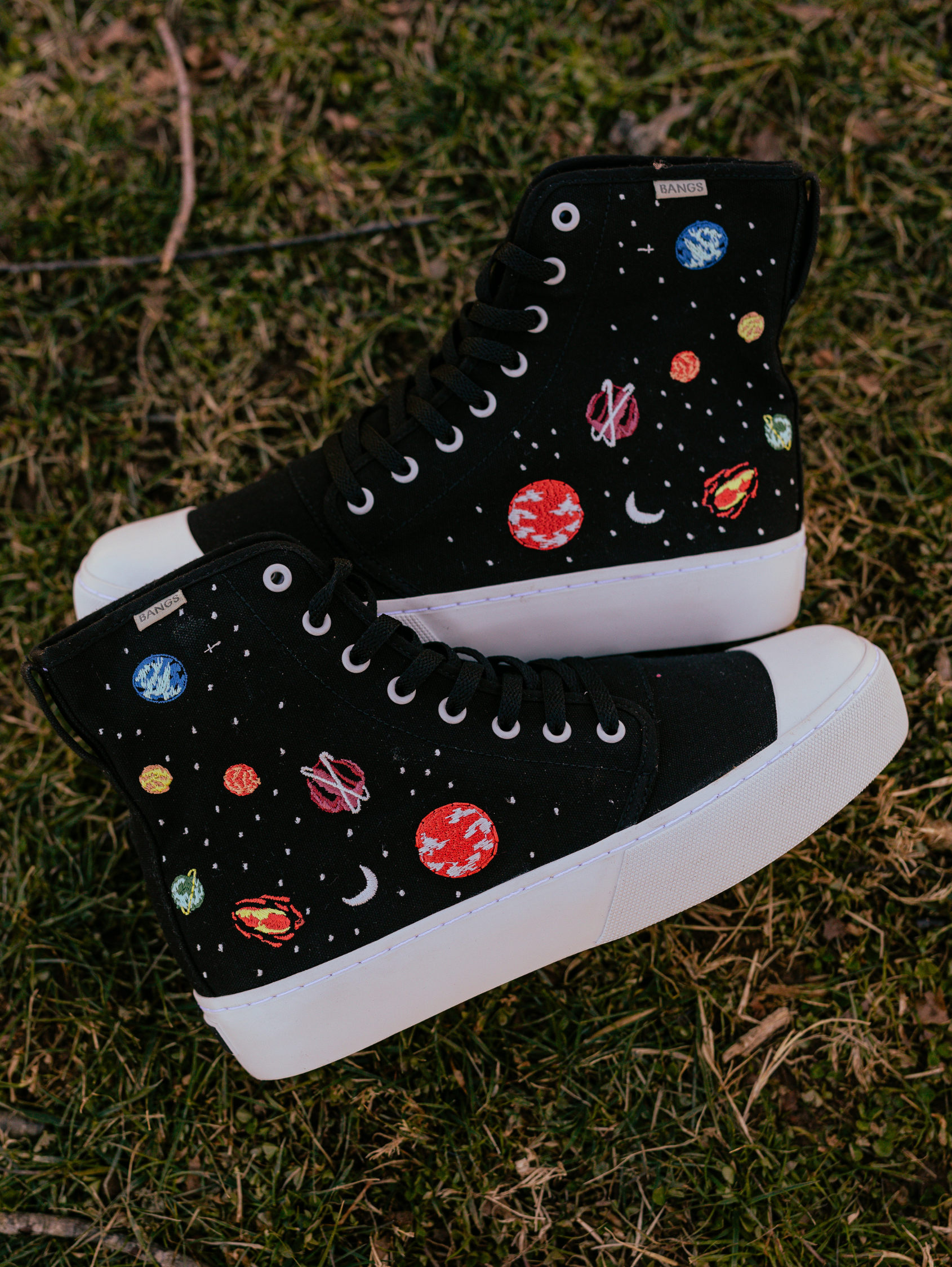 Universe Platform High Top Sneakers BANGS Shoes Embroidered Canvas