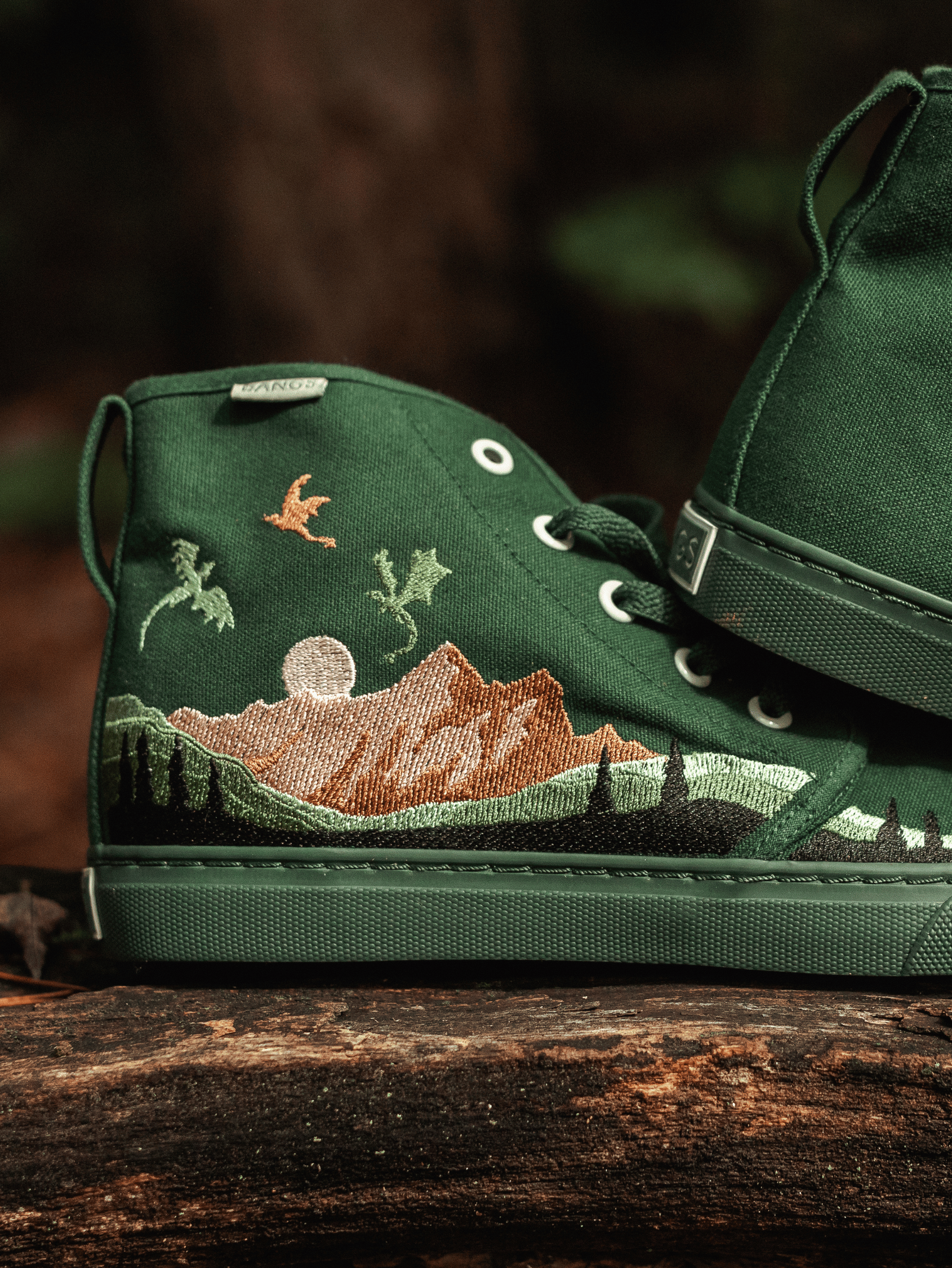 Emerald Mountain High Top Sneakers | BANGS Shoes | Embroidered Canvas