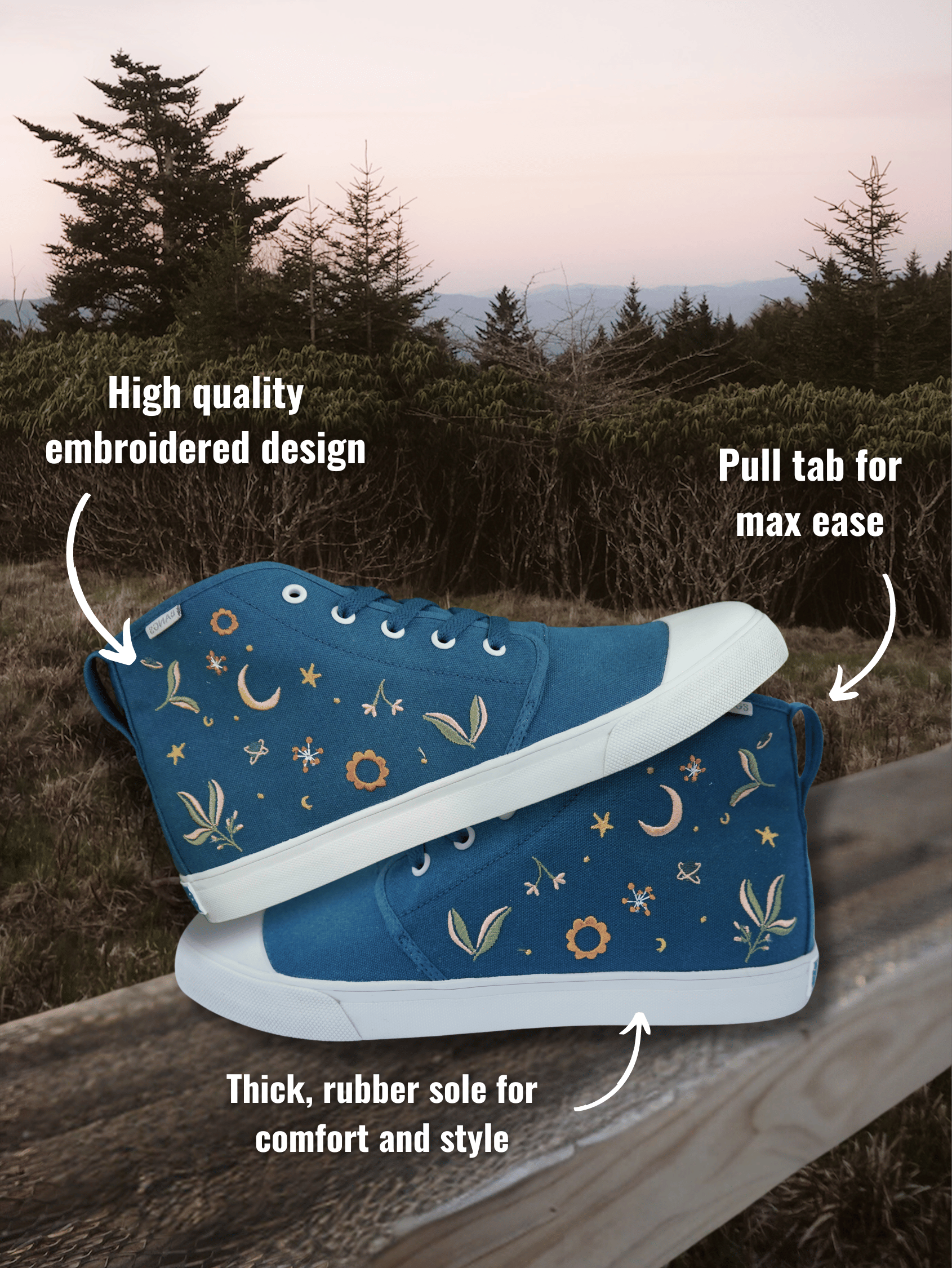 Moonlit Meadow High Top Sneakers | BANGS Shoes | Embroidered Canvas