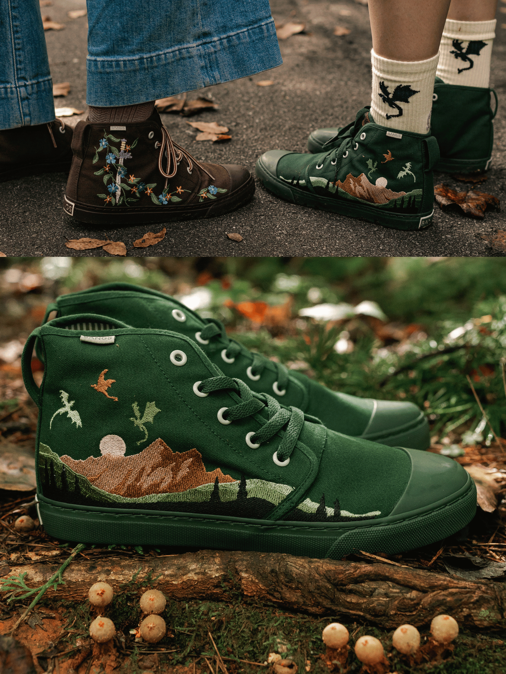 Emerald Mountain High Top Sneakers | BANGS Shoes | Embroidered Canvas
