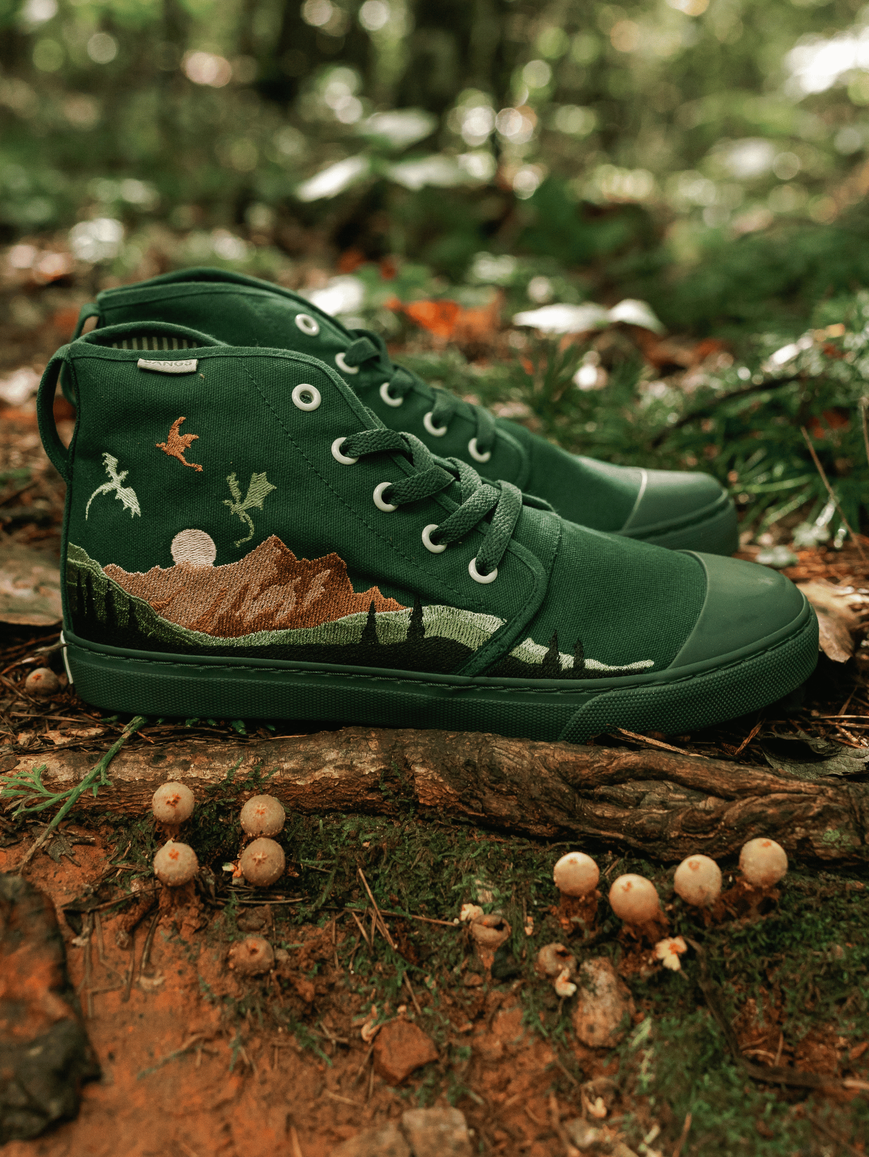 Emerald Mountain High Top Sneakers | BANGS Shoes | Embroidered Canvas
