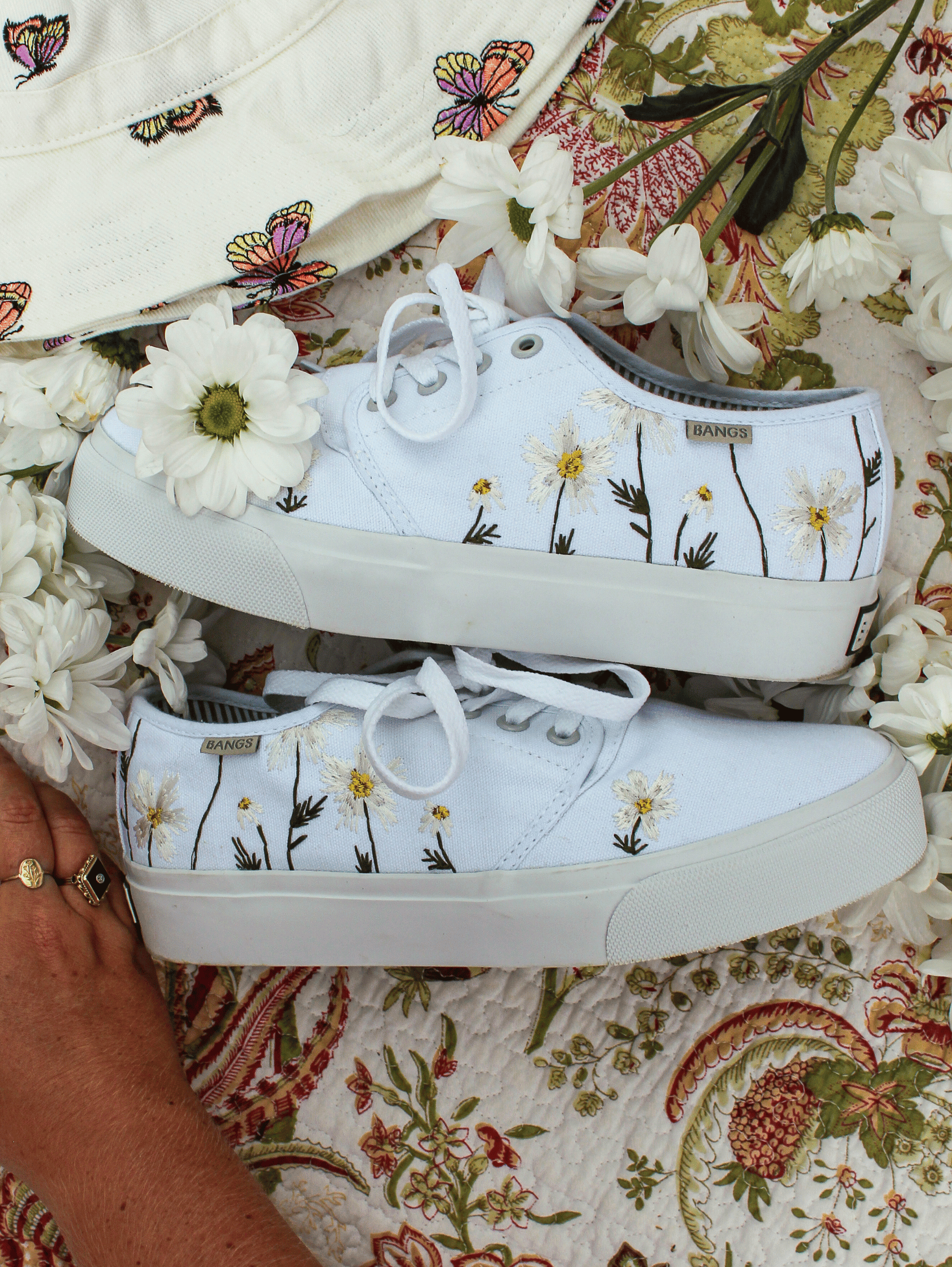 Daisy Dreams Platform Low Top Sneakers | Vegan Footwear | | Embroidered Canvas Mens 3.5 | Womens 5