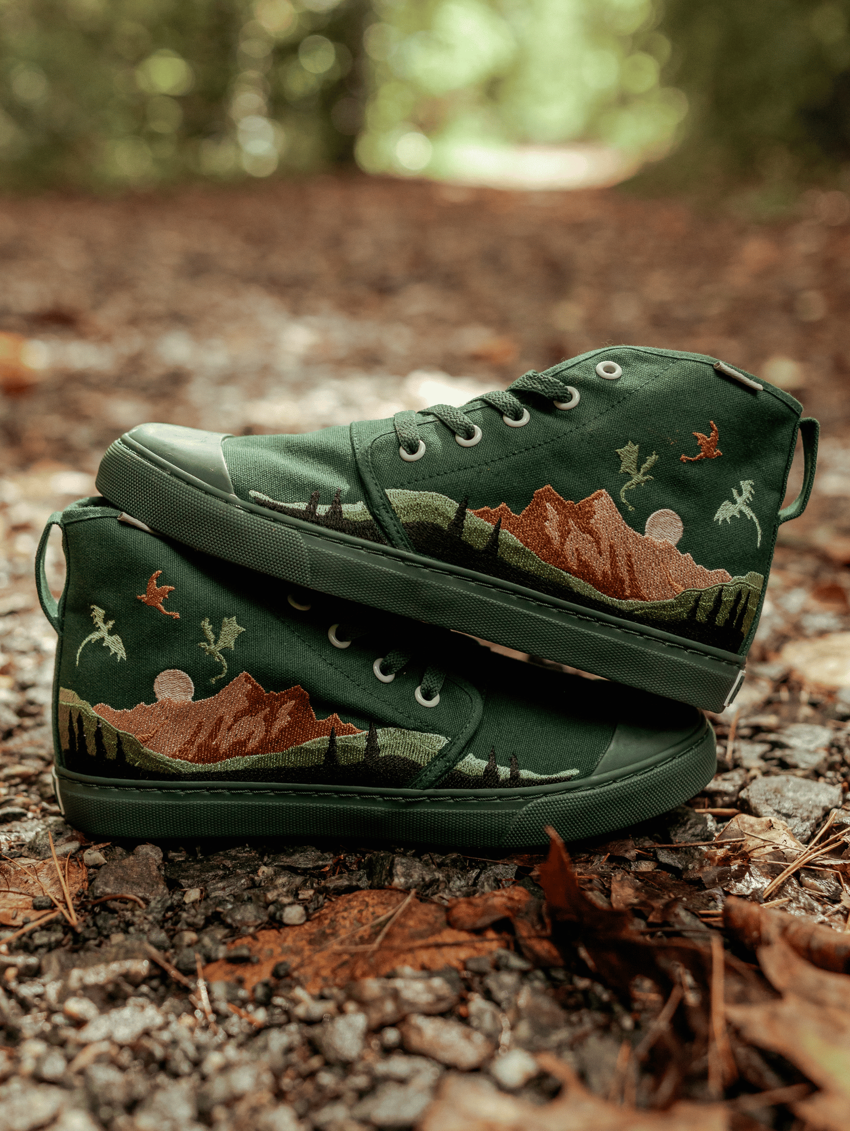 Emerald Mountain High Top Sneakers | BANGS Shoes | Embroidered Canvas