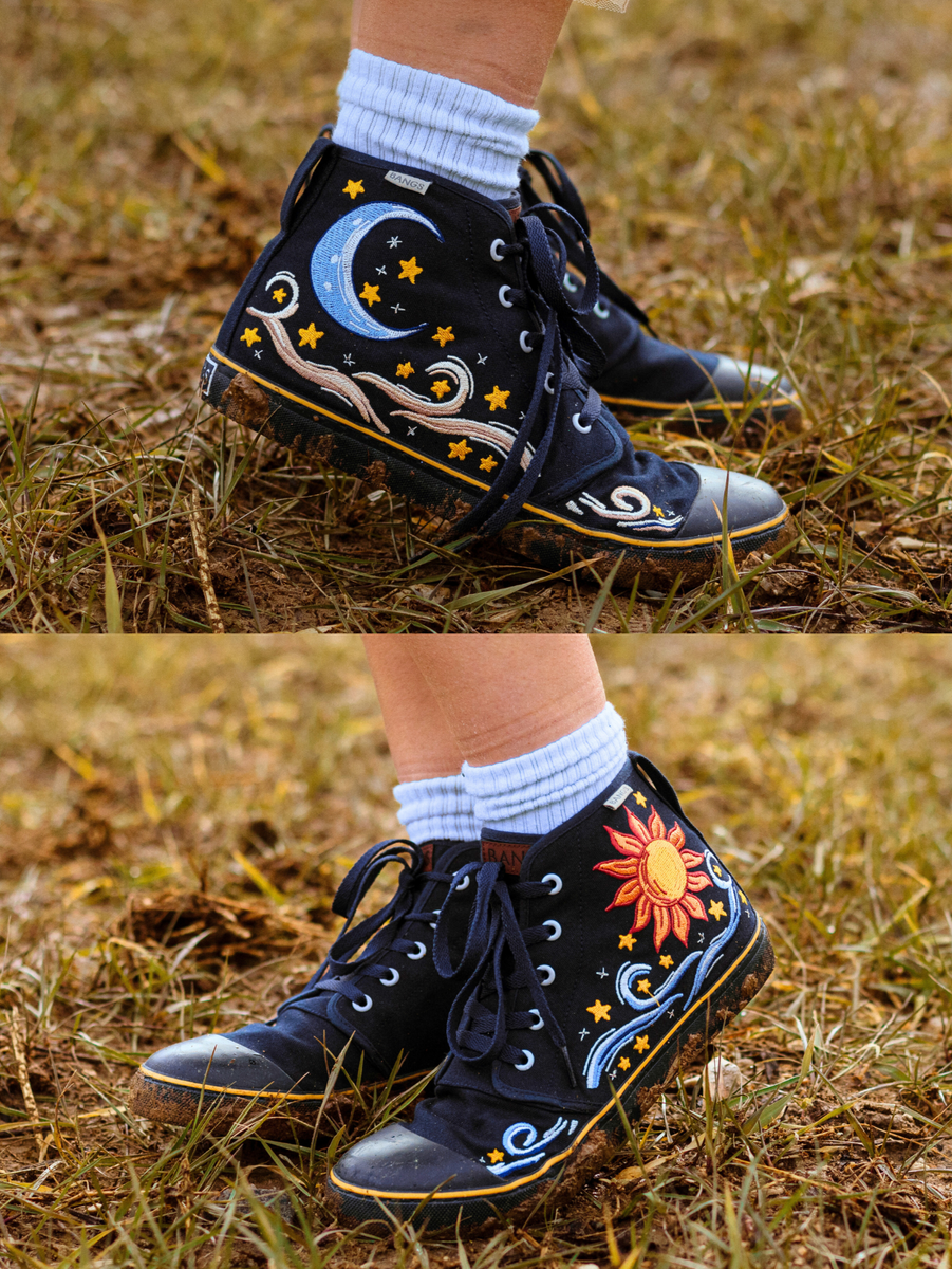 Dawn to Dusk High Top Sneakers | BANGS Shoes | Embroidered Canvas