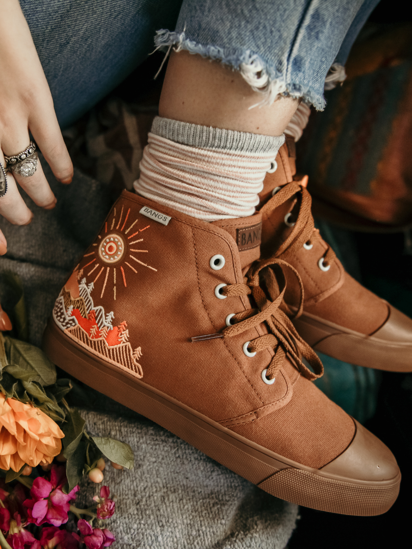 Sunrise Mountain High Top Sneakers BANGS Shoes Embroidered Canvas