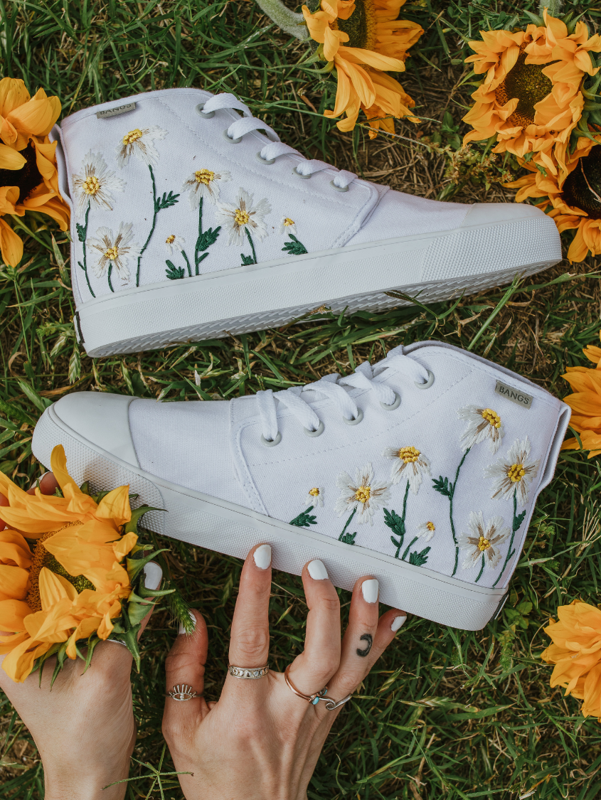 Everest Ice Daisy High Top Sneakers | BANGS Shoes | Embroidered Canvas