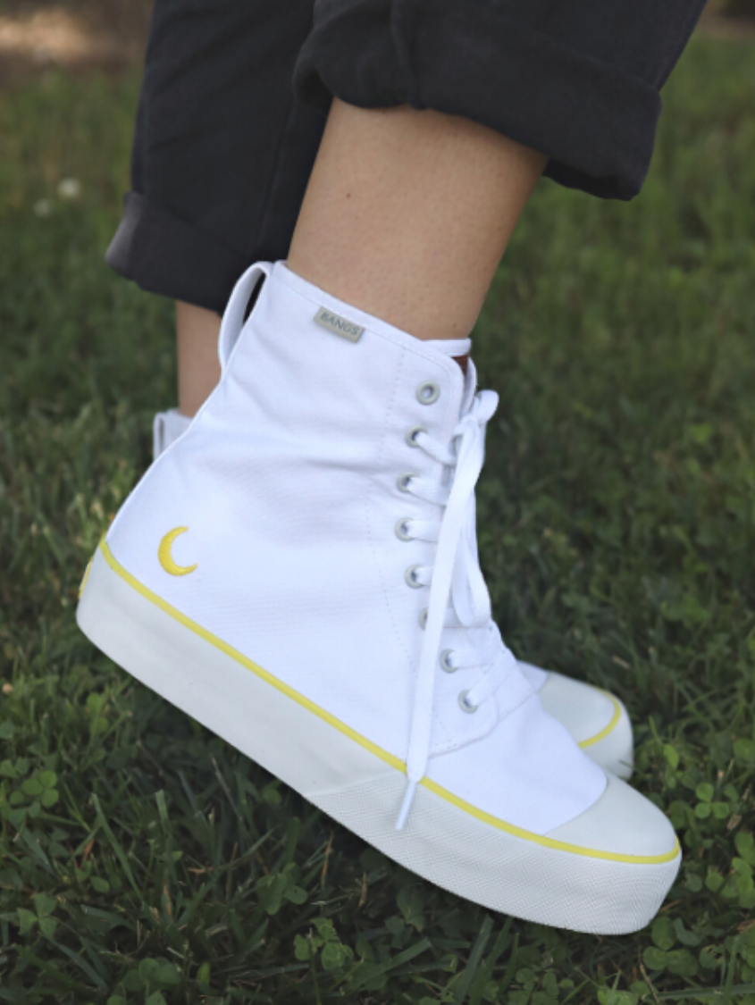 Moon Platform High Top Sneakers BANGS Shoes Embroidered Canvas
