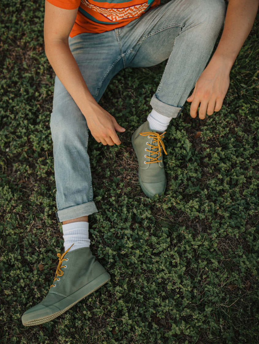 BANGS Mens US 7 Womens 8.5 Shoes High Top Olive Green Lace Up Sneakers Grow As You Go Platform High Top – BANGS Shoes main image 4