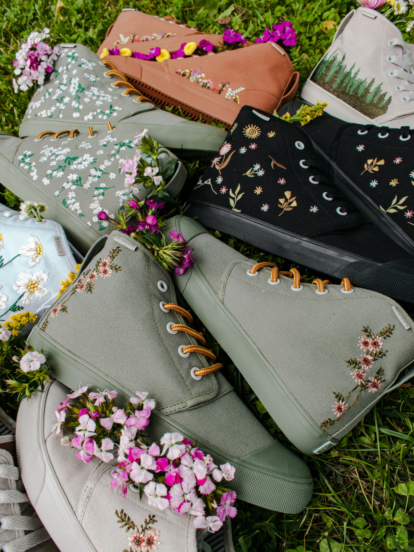 Sage Floral High Top Sneakers BANGS Shoes Embroidered Canvas