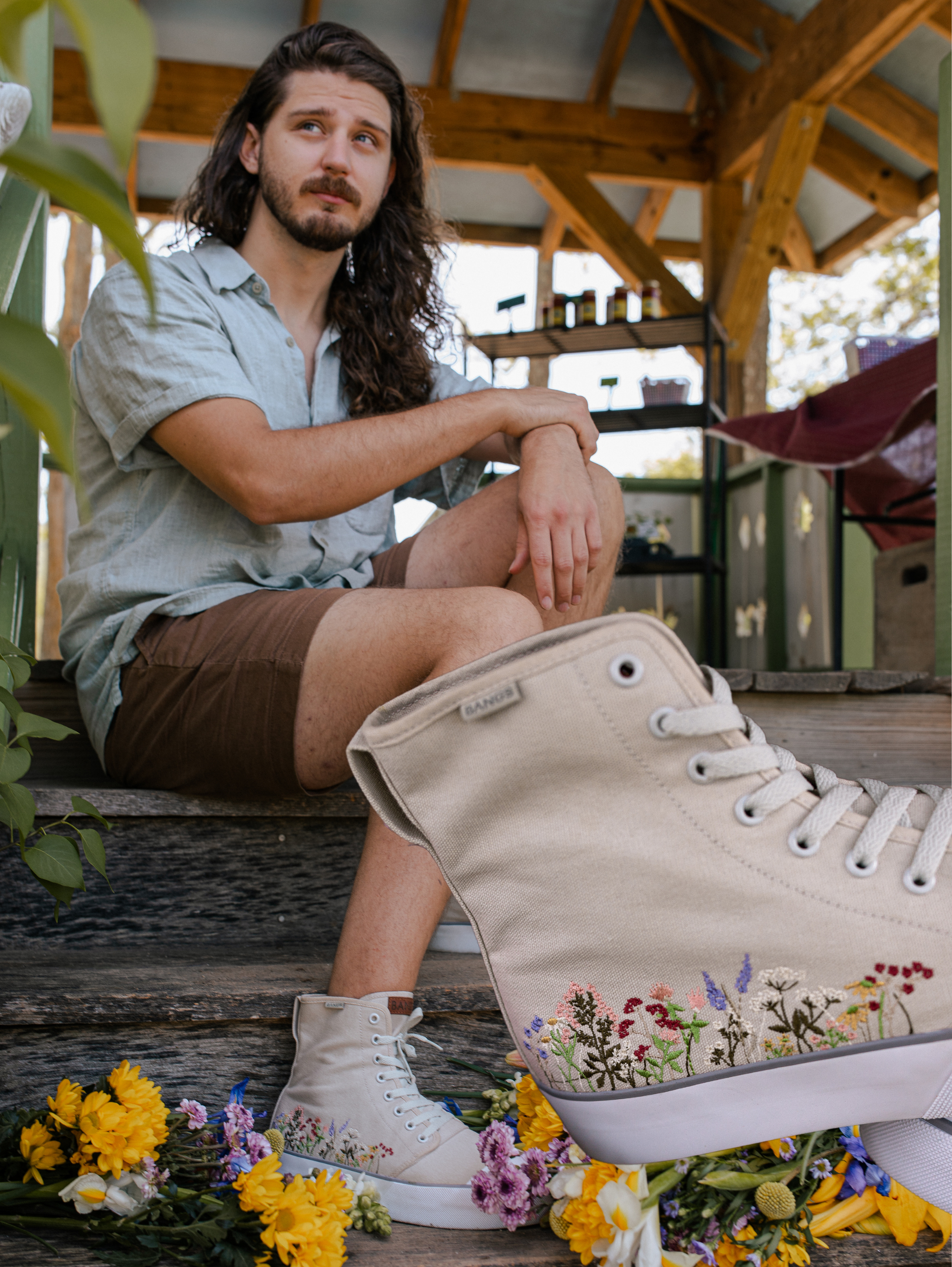bangs succulent shoes Wildflower Wanderer Platform High Top Sneakers | Vegan Footwear | | Embroidered Canvas Mens 8.5 | Womens 10